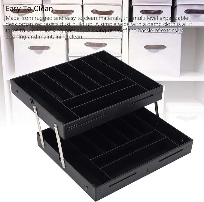 TOPINCN 2 Tier Collapsible Multi Level Drawer Organizer Tray, Folding Smart Drawer Storage, Expandable for Makeup, Jewelry, Silverware, Utensils, Kitchen Office Supplies