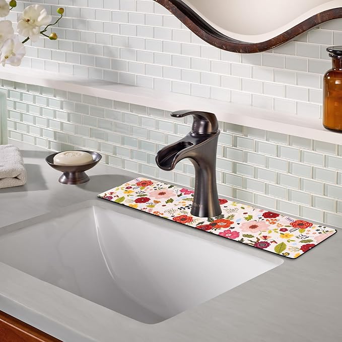 Sink Faucet Absorbing Mat, 2 Pack Drying Mat Around Faucet Sink Splash Guard Behind Faucet Sinkmat For Kitchen Bathroom Island Rv 24 * 5.5 Inch (60 * 14 cm)
