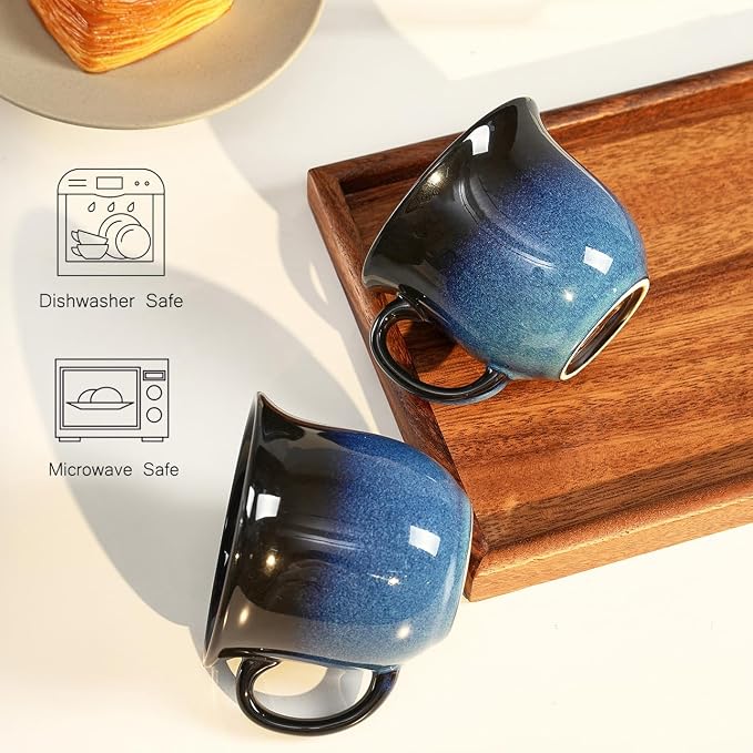 9oz Coffee Mugs Set of 6, Large Ceramic Mug with Handle, Unique Glaze Coffee Cups for Latte, Cappuccino & Hot Cocoa, Dishwasher & Microwave Safe
