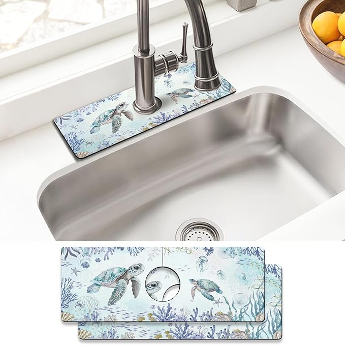 Sink Faucet Absorbing Mat, 2 Pack Drying Mat Around Faucet Sink Splash Guard Behind Faucet Sinkmat For Kitchen Bathroom Island Rv 15 * 5.5 Inch (38 * 14 cm)