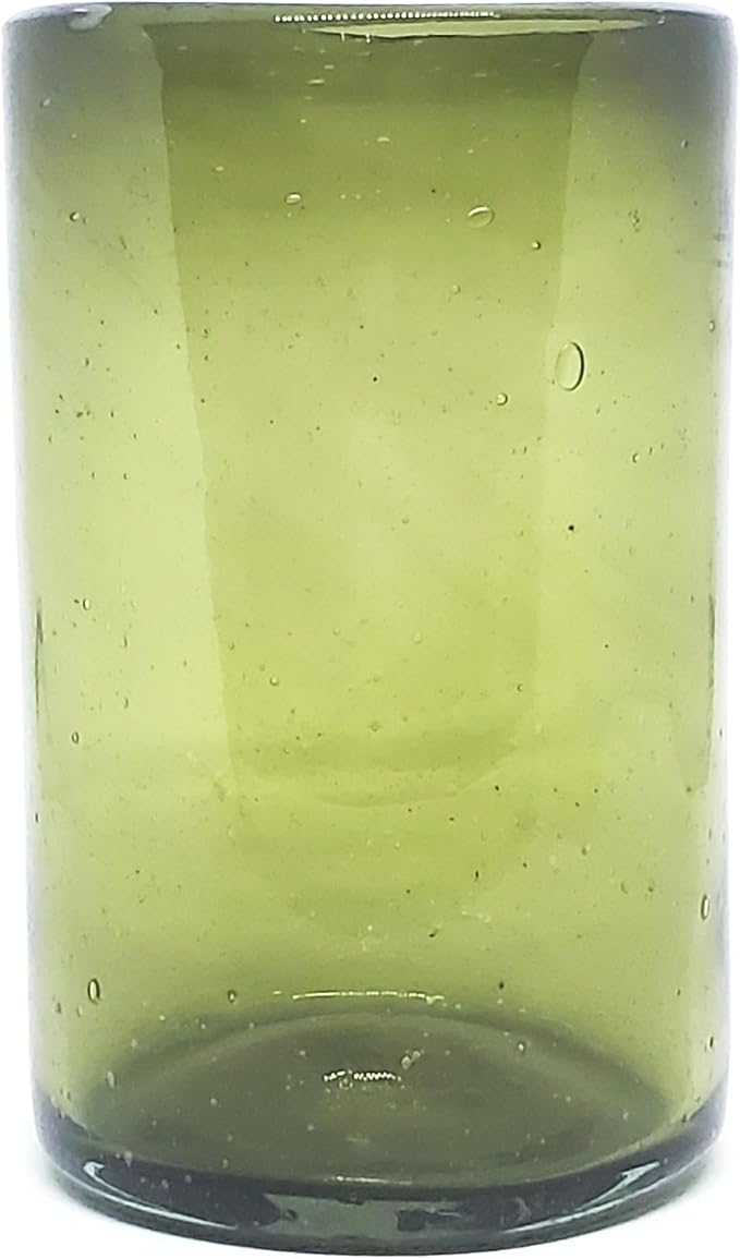 Solid Olive Green 14 oz Drinking Glasses (set of 6), Recycled Glass, Lead-free, Toxin-Free (14oz Drinking)