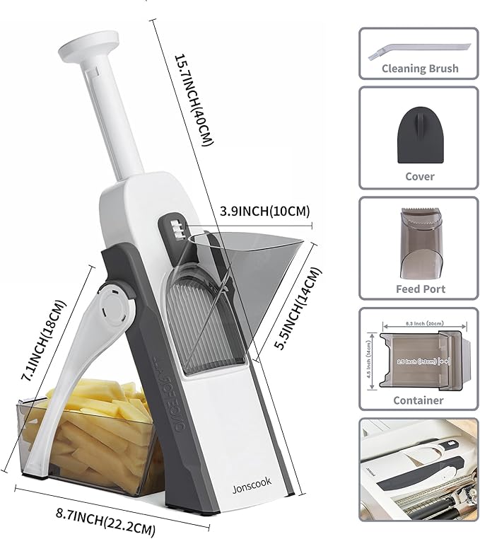Jonscook Safe Veggie Chopper Vegetable Cutter, French Fry Cutter Onion Chopper Vegetable Slicer Fruit Cutter Dicer, Multifunctional Kitchen Gadgets Mandoline Food Slicer For Meal Prep - Gray