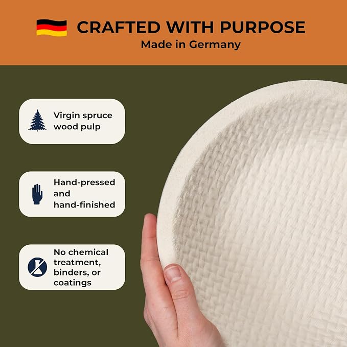 Bulka Large Round 9" 1kg Waffle Banneton Bread Proofing Basket Pressed Wood Pulp, Sourdough Proofing Basket - Non-Stick Brotform Sourdough Bread Baking Supplies, Made in Germany.