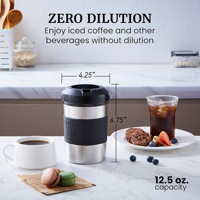 The Original but NEW Stainless-Steel HyperChiller HC2SS Patented Iced Coffee/Beverage Cooler Ready in One Minute, Reusable for Iced Tea, Wine, Spirits, Alcohol, Juice, 12.5 oz, Stainless Steel
