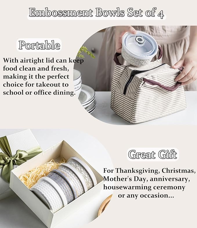12 oz Ramekins with lids Oven Safe, Ceramic Creme Brulee Ramekins with Covers, Cute Ramekin Sets, Small Serving Baking Bowls food storage containers set of 4, Beige Cloud