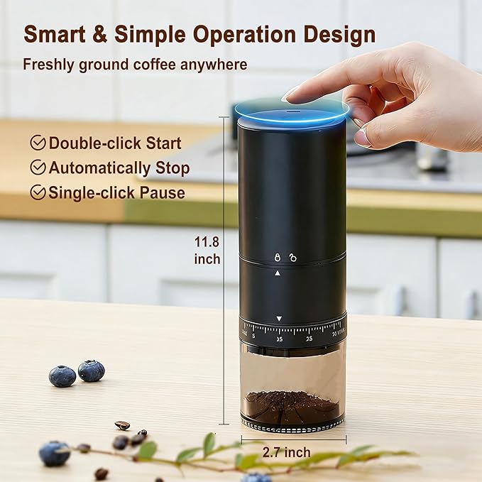 Portable Electric Coffee Grinder Cordless Small Grinders Adjustable Coffee Bean Grinder One-Button Burr Coffee Grinder French Press Moka, for Home, Travel, Camping
