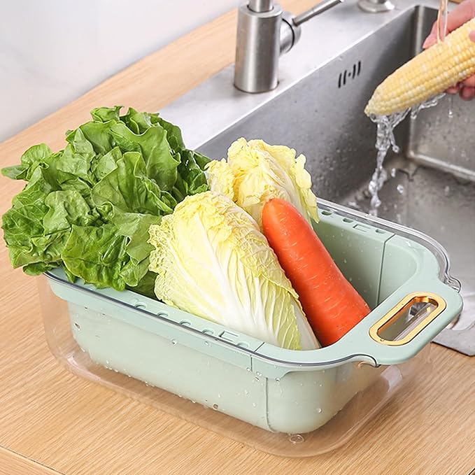 Basket Storage Box Kitchen Extendable Over Sink Colander Expandable Dish Drying Rack Double Layer Retractable Drainer Fruit