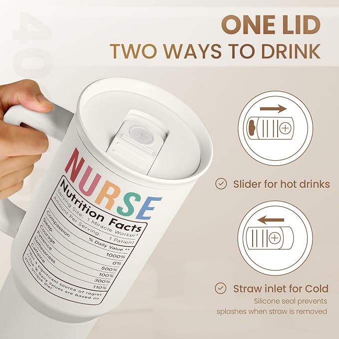 SANDJEST Nurse Tumbler with Handle 40oz, Stainless Steel Tumblers Coffee Travel Mug Cups with Straw, Nurses Appreciation Gifts for Women Female, Nursing Gift for Birthday Christmas Nurse's Week
