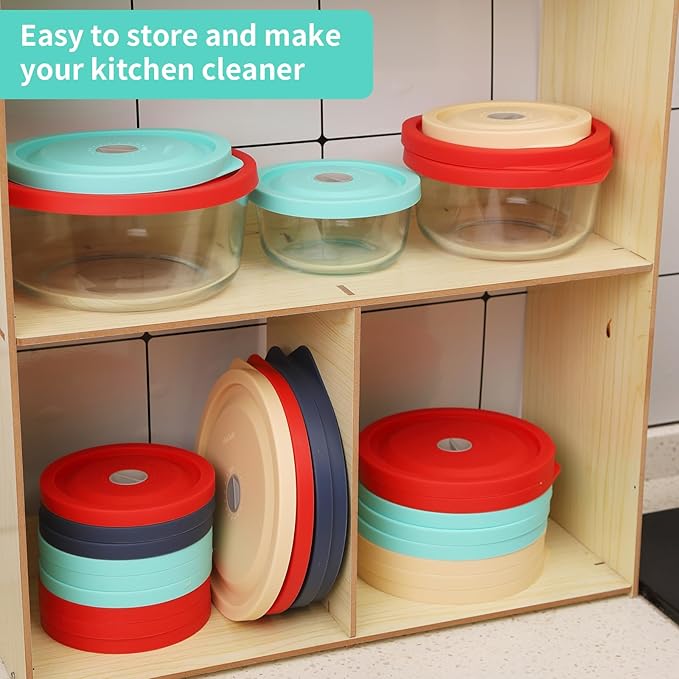 Replacement Lids for 7200-PC 2 Cup and 7201-PC 4 Cup and 7402-PC 6/7 Cup, Silicone Round Storage Cover Lid for Anchor Hocking Glass Bowl 6 Pack Multiple Colors