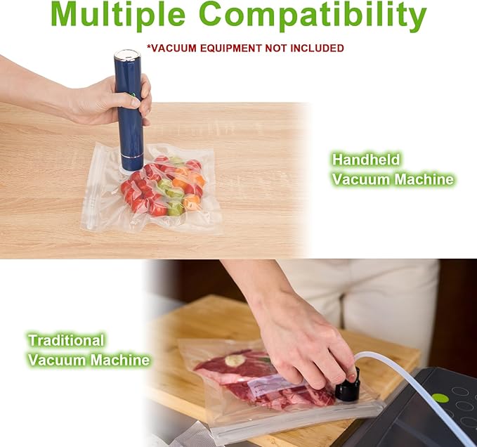 60 PCS Vacuum Sealer Bags for Food, BPA-Free Reusable Vacuum Zipper Bags with Upgraded Air Valve, Sous Vide & Meal Prep Vacuum Storage Bags, Compatible with Handheld & External Vacuum Sealer Machines