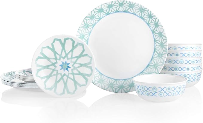 Corelle 18-Piece Service for 6, Chip Resistant Dinnerware Set, Amalfi Verde