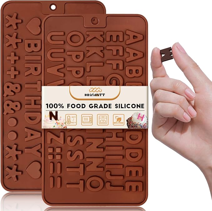 HKNMTT Letter Molds Silicone for Chocolate 2PCS, Small Mini Size for Alphabet Decorating Birthday Cake Strawberries Lollipop Fondant, Heart Shaped Gift Choice, Non-stick BPA Free Moulds