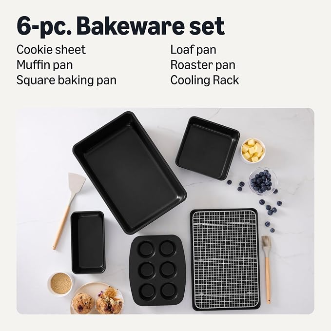Amazon Basics Nonstick Bakeware 6-Piece Set, Stackable, Dishwasher and Oven-Safe, Baking Pan