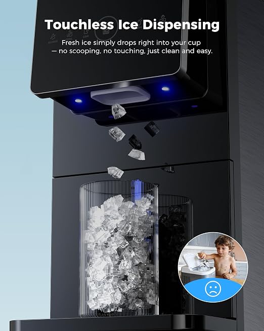 CyberChill Nugget Ice Maker Dispenser, 40lbs Per Day Countertop Pebble Ice Machine with Touch Free Ice Dispensing, Self-Cleaning, Chewable Sonic Ice for Home, Kitchen, Office