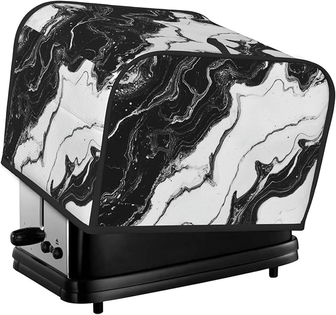 Toaster Cover 4 Slice Marble Black White Liquid Abstract Kitchen Small Appliance Covers with Pockets Dust and Fingerprint Protection