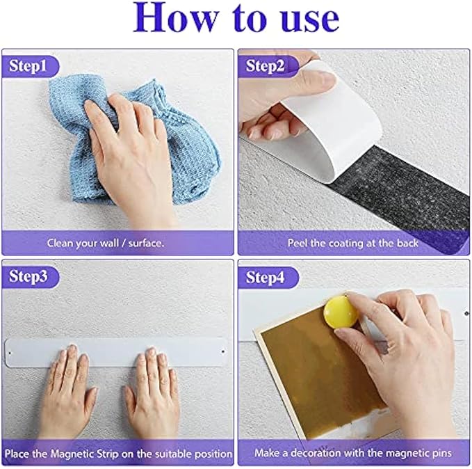 6 Pcs 15" x 2" Magnetic Display Board Souvenir Bulletin Board Strip Set with 48 Pcs Colorful Magnet for Office Home Wall Display Notes, Photos(White)
