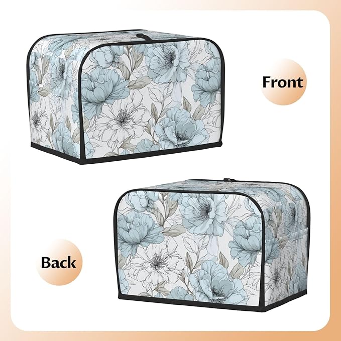 Toaster Cover 2 Slice Vintage Pastel Flower Peony Kitchen Small Appliance Covers with Pockets Dust and Fingerprint Protection