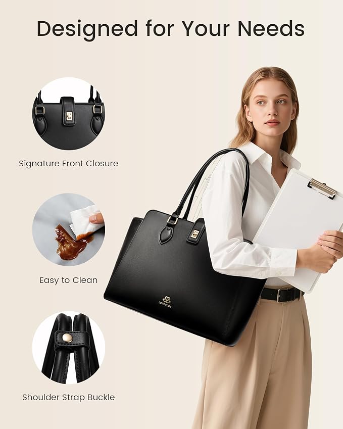 LOVEVOOK Lunch Tote Bag for Women, 2-in-1 Work Tote Bag with Lunch Compartment, Insulated Lunch Bag & 15.6 Inch Laptop Bag for Women, Ideal for Teacher, Nurse and Camping Use, Black