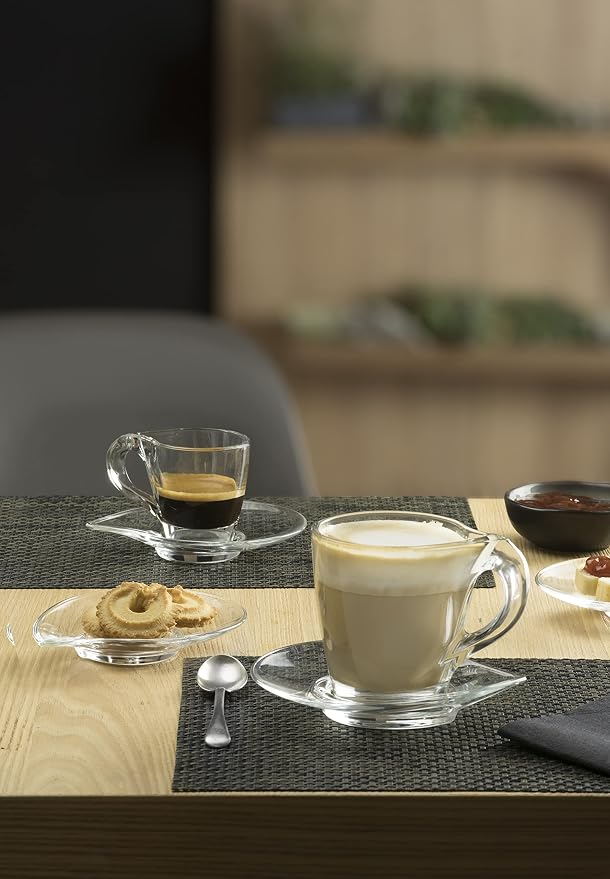 Barski Glass - Cappuccino Cups with Saucers - 8.75 Oz - Glass Coffee Mug and Saucer - for Specialty Coffee Drinks - Latte - Café Mocha and Tea - Glass Cup and Saucer - Set of 2 - Made in Europe