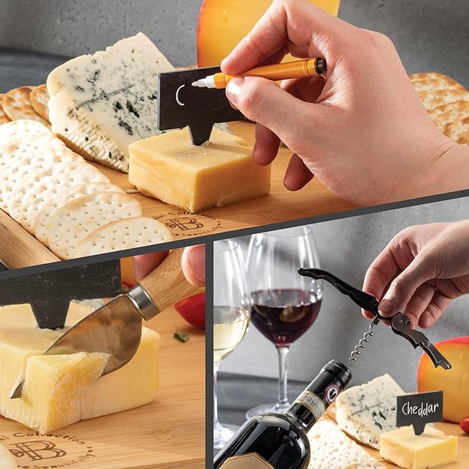 Charcuterie Boards Gift Set - Bambusi Bamboo Cheese Board Set with Serving Tray and Knives, Meat and Cheese Platter for Hosting, Gifts Fot Women, Mom, Wedding, Housewarming, Birthday, Mothers Day