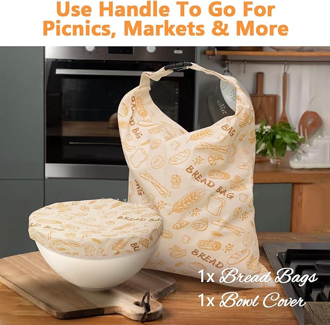 Reusable Pure Beeswax Bread Bags for Sourdough, Polyester Beeswax Dough Bags, 1 Packs Homemade Bread Storage and Bowl Cover