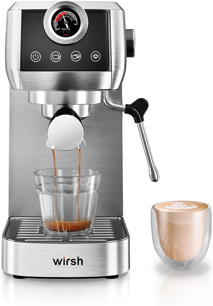 wirsh Espresso Machine,20 Bar Semi-Automatic Espresso Maker with Milk Frother Steamer&Touch Screen,Compact Stainless Steel Expresso Machine for Latte & Cappuccino,42oz Tank,UPGRADE