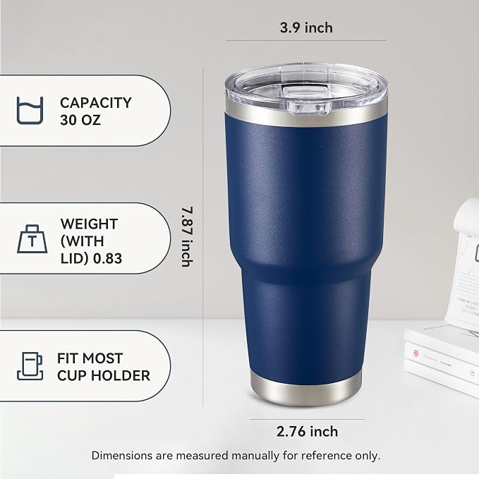 30 oz Tumbler with Lid Stainless Steel Tumblers Bulk Vacuum Insulated Cup Reusable Powder Coated Travel Mug Double Wall Leak Proof Cups Keep Cold Drinks for 12 Hours Navy, Set of 12
