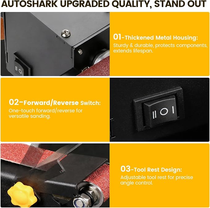 Mini Belt Sander, Electric Small Sander Knife Making Supplies, 7 Adjustable Speed Electric Knife Sharpener, Power Belt Grinder for Woodworking. (Standard - Essential Polishing Kit)