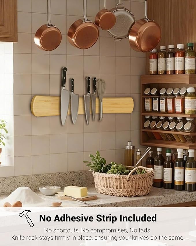 Swaitee Magnetic Knife Holder for Wall, 16 Inch Bamboo Magnetic Knife Strip, Kitchen Storage Organizer, Fridge Side Mount, Housewarming Gifts for New Home