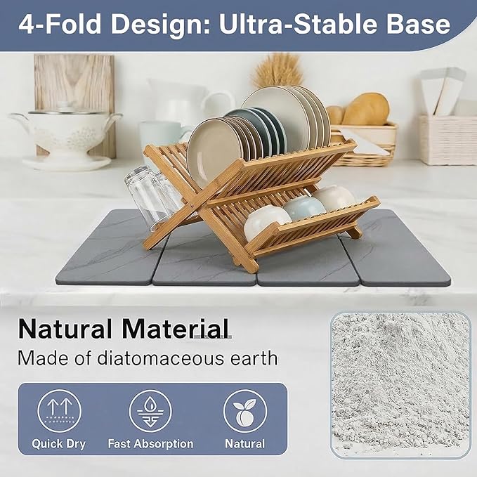 Stone Drying Mat for Kitchen Counter,24"×16" Diatomaceous Earth Dish Drying Mat, Absorbent Drying Stone Mat for Modern Kitchen Countertop (Dark Gray, Large)