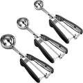 Cookie Scoop Set of 3,Black Cookie Scoops for Baking with Engraved Sizes,18/8 Stainless Steel Ice Cream Scoop with Non-Slip Soft Rubber Handles,Dough Scoopers for Cupcakes,Meatballs,Muffins