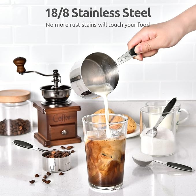 U-Taste 18/8 Stainless Steel Measuring Spoons Set for Dry and Liquid Ingredients(Set of 9), and Upgraded Measuring Cups and Spoons Set of 12 with Reinforced Welded Handle (Black)