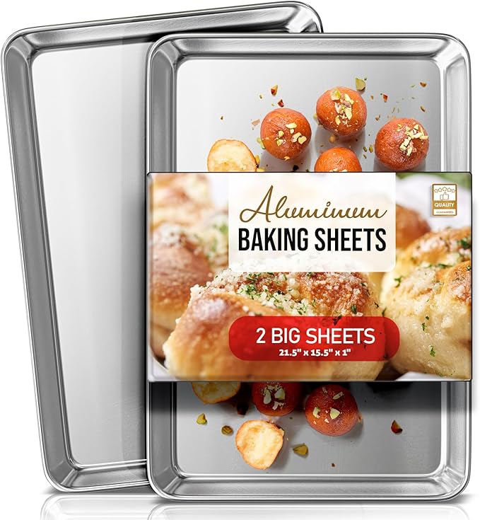 Eatex Aluminum Baking Sheet Set, 2 Pack Cookie Sheet Set, 21” x 15” Large Baking Pan Set, Cookie Sheets for Baking Nonstick, Baking Pans Set, Steel Baking Sheets for Oven, Big Sheet Pans for Baking