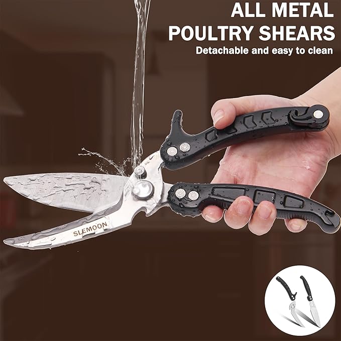Heavy Duty Poultry Shears for Chicken Meat, Multipurpose Kitchen Scissors for Food, Herb Scissors With 5 Blades and Cleaning Comb, Cool Gadgets Tools 2024 Green, 2pcs Set, Black