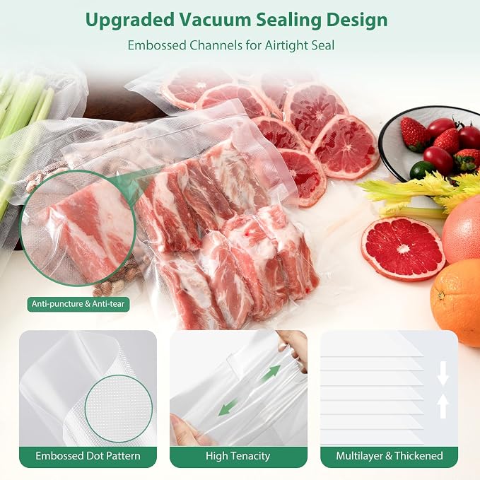 Beelicious Pro Precut Vacuum Sealer Bags for Food Storage 100 Count 8" x 12" with BPA-Free, Heavy Duty, Commercial Vacuum Seal Bags for Sous Vide & Seal a Meal
