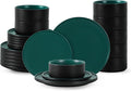 24 Piece Dinnerware Set, Matte Green | Modern Minimalist Stoneware, Plates and Bowls for 8, Dinner Plate, Salad Plate, Cereal Bowl, Microwave and Dishwasher Safe