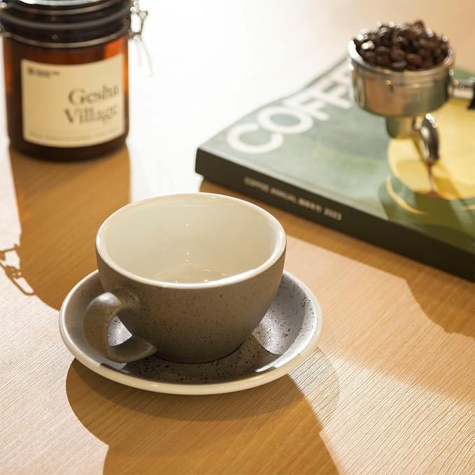 Loveramics Coffee Cup Ceramic, 10 oz Latte Art Cup with Saucer for Cappuccino, Tea, Espresso, Thick - walled stoneware Cappuccino mug Set for Cafe and Barista - (Granite, 10OZ, 1 Cup and 1 Saucer)