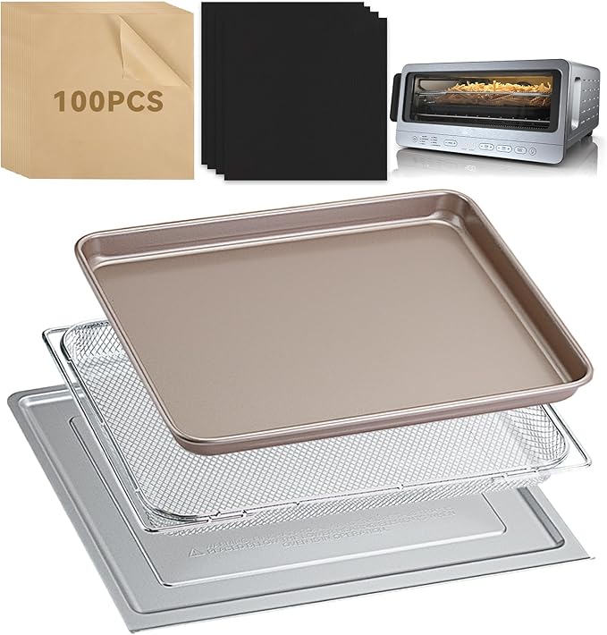 Air Fryer Accessories Set for Ninja SP151 Flip Toaster Oven, Includes Crumb Tray, Baking Pan, Air Fryer Basket, 4 Oven Liners and 100 Pcs Parchment Paper for Ninja SP151