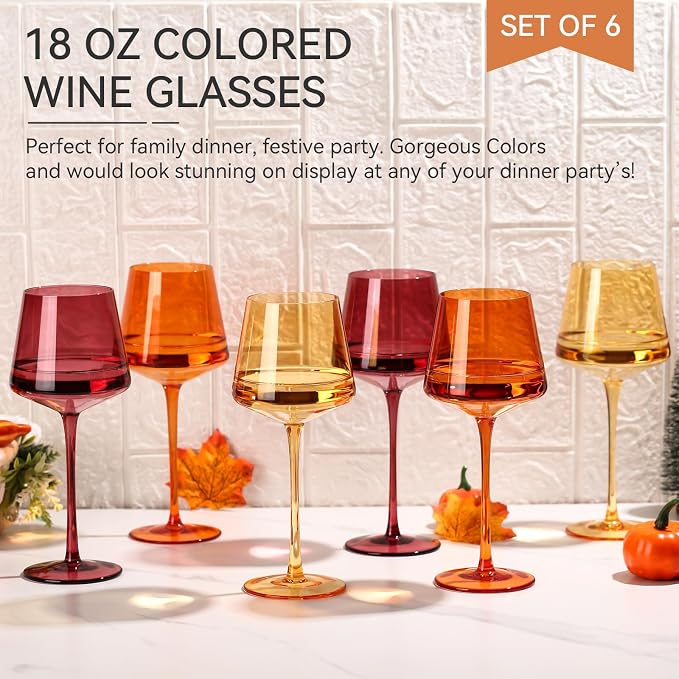 Venus Wine Glasses Set of 6-18oz【Hand Blown】 Crystal Melanin Wine Glasses with Stem- Wedding gift set for wine lovers Red White Wine Dinner