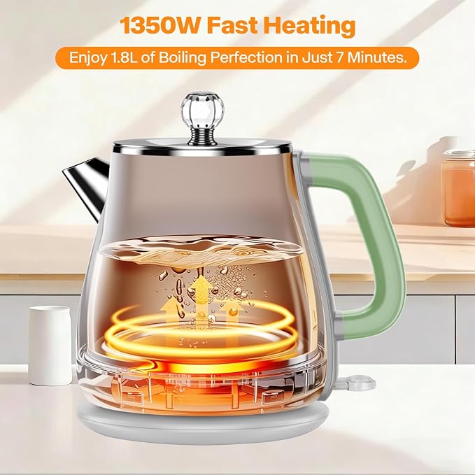 Retro Electric Tea Kettle 1.8L, Stainless Steel Electric Hot Water Kettle for Boiling Water, BPA Free, 1350W Fast Boil, Auto Shut Off & Boil-Dry Protection, Sage Green