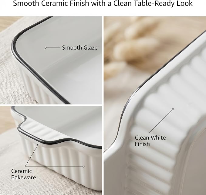 Ceramic Bakeware Set of 4, Deep Rectangular Casserole Dishes for Oven to Table, Non-Stick Lasagna Pans with Handles, Stackable Baking Pans for Family Dinners & Housewarming Gift
