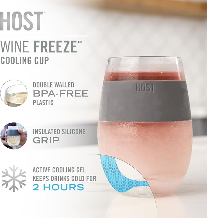 Host Freeze Plastic Wine Glasses for Red and White Wines, Gifts for Mom, Gifts for Women, Double Wall Insulated Wine Cooling Cups, Freezable Drink Chilling Tumblers, 8.5 oz, Set of 4, Assorted Colors