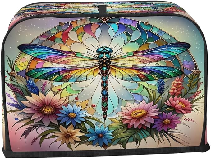 Glass Dragonfly Colorful 4 Slice Toaster Cover Dust And Fingerprint Bread Maker Cover Bakeware Protector Washable Appliance Covers Kitchen Accessories For Home Kitchen Women Gift