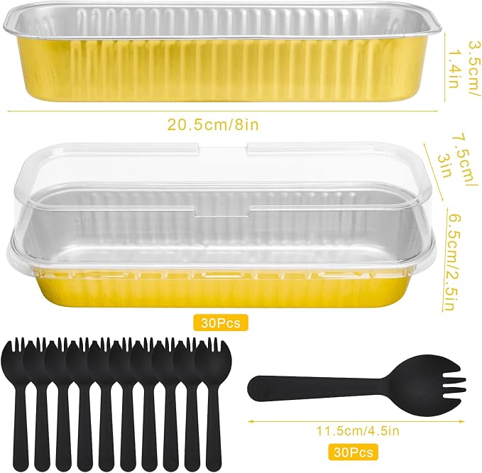 Upgrade Large 11.8oz Mini Cake Pans with Lids and Spoons 30Pcs Mini Loaf Pans Disposable for Gift Giving Bake Sale Lunchbox Baking ContainersSuitable for Bread, Cakes, Treats, Ice Cream
