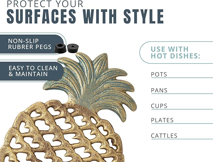 Comfify Cast Iron Pineapple Trivet - Decorative Cast Iron Trivet For Kitchen Or Dining Table - Vintage, Rustic Design - Protect your Countertop from Hot Dishes - With Rubber Pegs/Feet - Recycled Metal