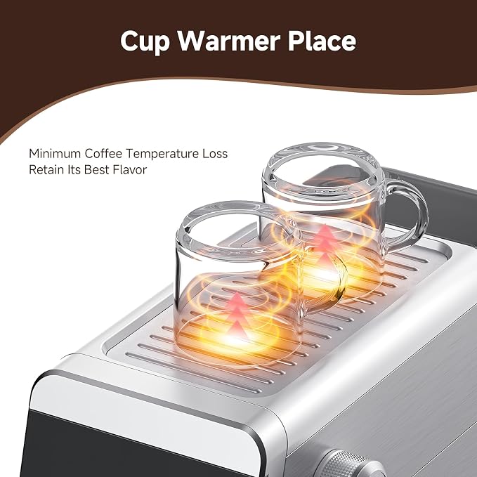 AMZCHEF Espresso Machine 20 Bar, Compact Coffee Maker with LED Touch Screen & Milk Frother, Brushed Stainless Steel Housing Espresso Maker for Home & Office, Coffee Machine for Cappuccino, Latte