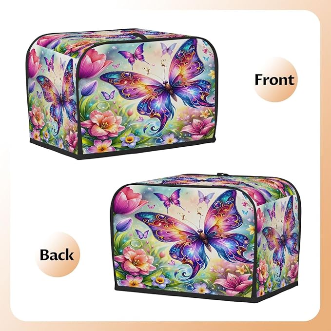 Butterfly Colorful Floral 2 Slice Toaster Cover Dust And Fingerprint Bread Maker Cover Bakeware Protector Washable Appliance Covers Kitchen Accessories For Home Kitchen Women Gift