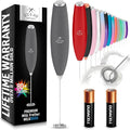 Zulay Kitchen Milk Frother Handheld Electric Whisk with AA Duracell Batteries – Durable Drink Mixer for Coffee, Lattes, Cappuccinos & More - Charcoal