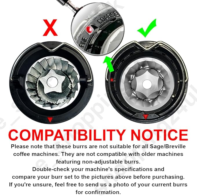 Upper & Lower Precision Fit Conical Burrs for Sage/Breville Barista Coffee Grinders – Compatible with Adjustable Burr Models Only (6 Point Burr)