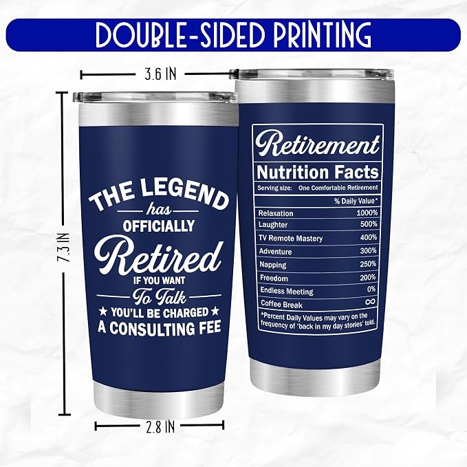 Retirement Gifts for Men - The Legend Has Retired - Retired Tumbler for Dad, Him, Man, Boyfriend, Husband - 20 Oz Tumbler Best Gift for Retirement Men, Fathers Day, Birthday, Christmas Gift